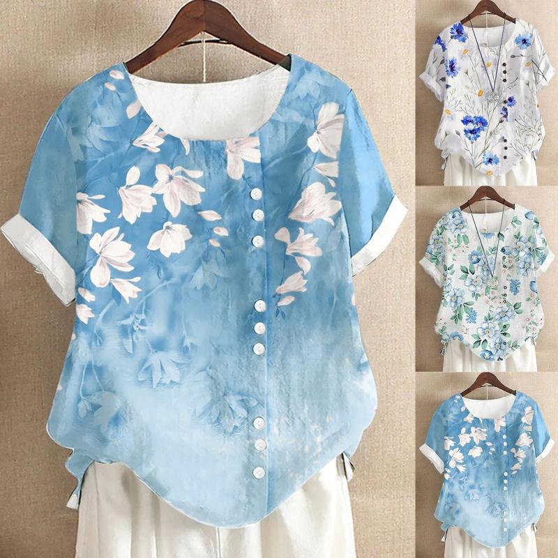 

Women's Blouses Summer Oversize Shirts Large Casual Loose Cotton Linen Short Sleeve Pullover Tops For Women Clothes, White