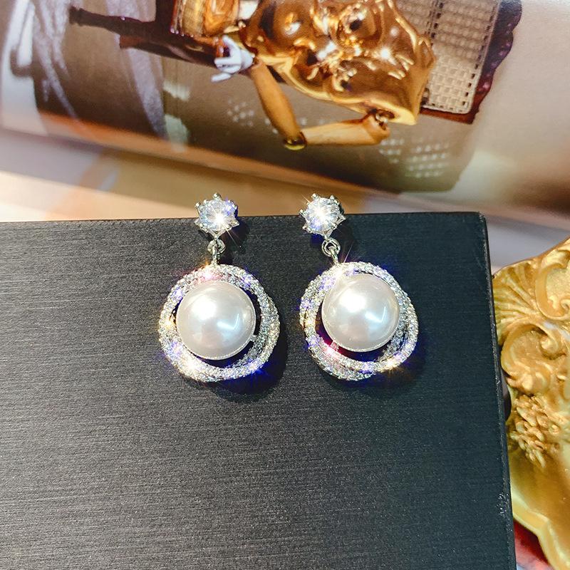 

Dangle Earrings & Chandelier Big Pearl Drop For Women Female Shiny Rhinestone Fashion Party Jewelry GiftsDangle