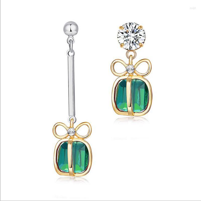

Dangle Earrings Exploding Square Shaped Short Long Section Zircon Multicolor Colourful Morganite Rose Gold Color Earring M03-ERZ0756