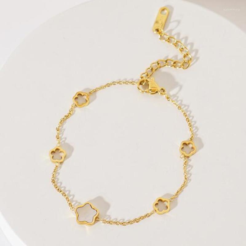 

Link Bracelets 2023 Fashion Geometric Bracelet For Women Simple Punk Metal Five Leaf Clover Roman Numerals Trend Female Jewelry