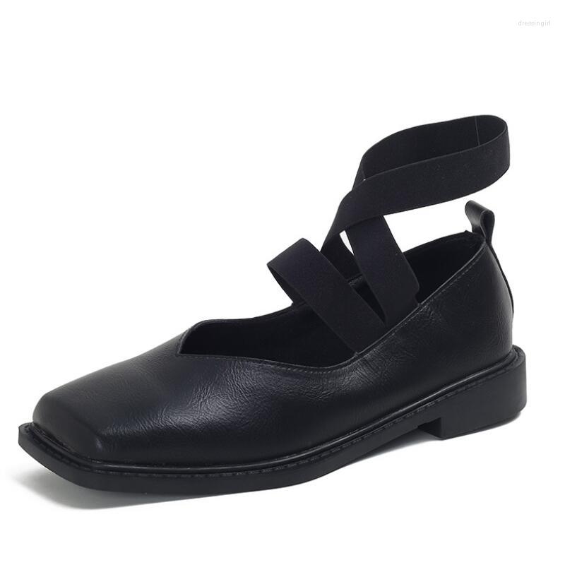 

Dress Shoes 2023 Cross Strap Square Head Retro Style Single Thick Heels Mary Jane Women's Ballet Dance, Nude