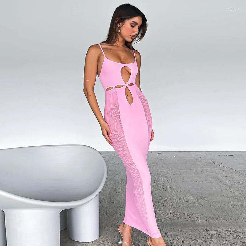 

Casual Dresses 2023 Spring Characteristic Patchwork Suspender Dress Style Sexy Slim Cut Out Wrap Hip Long Skirt, Black