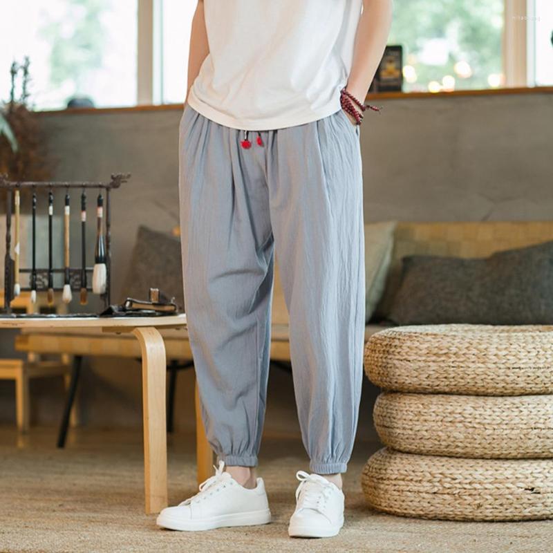 

Men's Pants Young Harem Thin Men Trousers Solid Color Daily Wear Ninth Summer, Navy blue