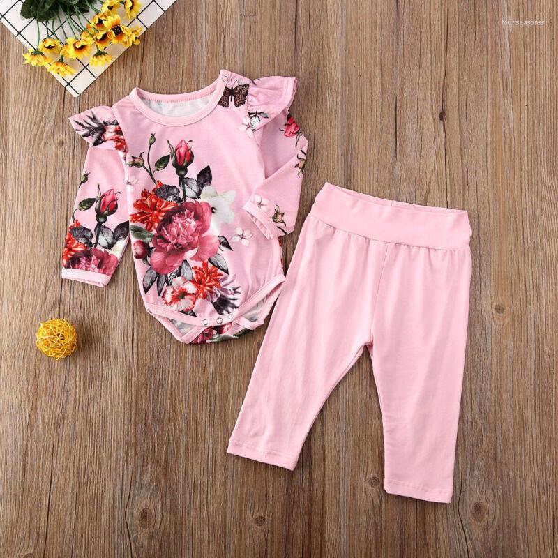 

Clothing Sets Infant Baby Girl Kid Flower Long Sleeves Top Ruffle Romper Pants Outfit Clothes Set Toddler Cotton Suit 0-24M, Picture shown