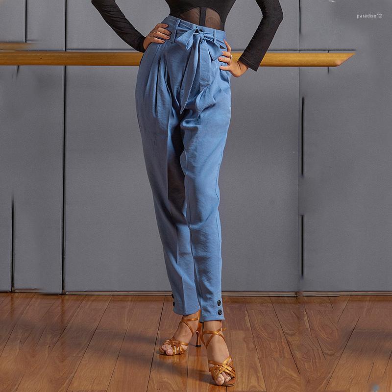 

Stage Wear Latin Dancing Pants Female Adult Ballroom Dance Practice Clothes Tango Salsa Samba High Waist Black Trousers DNV14158