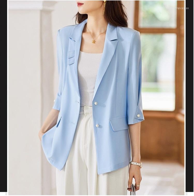 

Women' Suits Spring Summer Elegant Blazers Jackets Coat Half Sleeve Professional Women Business Work Wear Tops Outwear Female Clothes, Blue blazer coat2