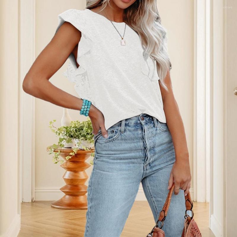 

Women' Blouses Women Top Double Layers Ruffle O Neck Summer T-shirt Solid Color Sleeveless Pullover Colorfast Soft Pocket, Blue