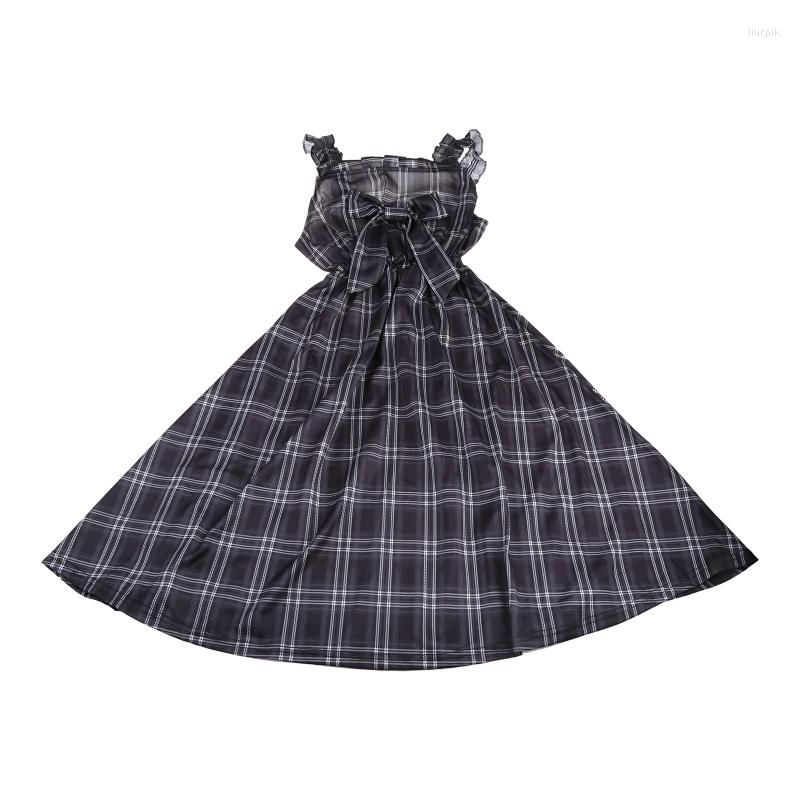 

Casual Dresses Women Ruffle Trim Sleeveless Lolita Bowknot Plaid Bubble Hem A-Line Mini Dress, Xl