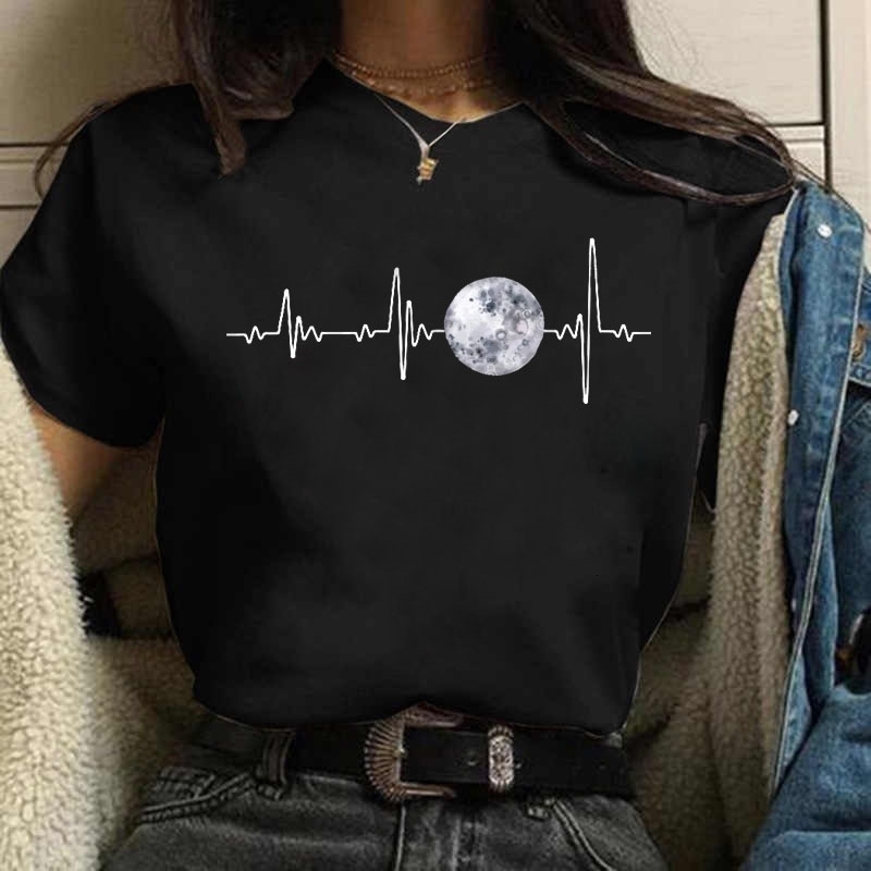 

Women's T-Shirt Moon Women's Black T-shirt Women's Casual Round Neck T-shirt Lunar Eclipse Printed Women's T-shirt 230509, E479-white