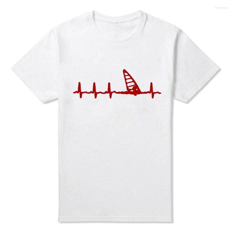 

Men's T Shirts Windsurfing Heartbeat Birthday Funny Unisex Graphic Fashion Cotton Short Sleeve O-Neck Harajuku T-shirt, White