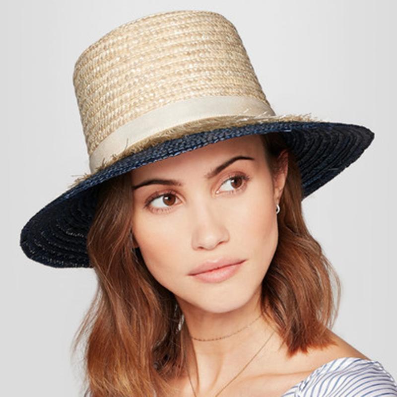 

Wide Brim Hats King Wheat Summer Cap Casual Women's Sun Tassel Color Matching Protection Flat Top Straw Hat For Outdoor Travel, Natural colour