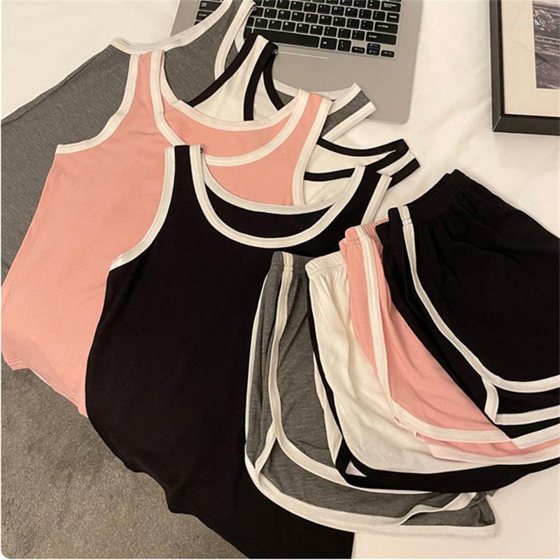 

Women's Sleepwear CAIYIER Summer Sexy Tank Crop Top Bra Set Colorful Cute Underwear Vest Woman Thin Soft Nightwear Pijama Mujur Lingerie, Black