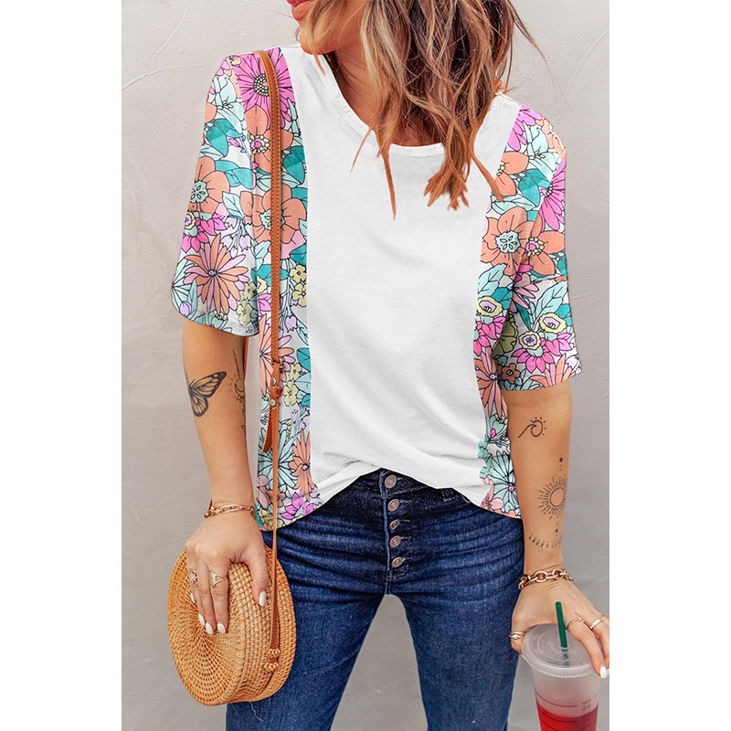 

Women' T-Shirt Summer printed T-shirts thin loose round neck short sleeve, 01