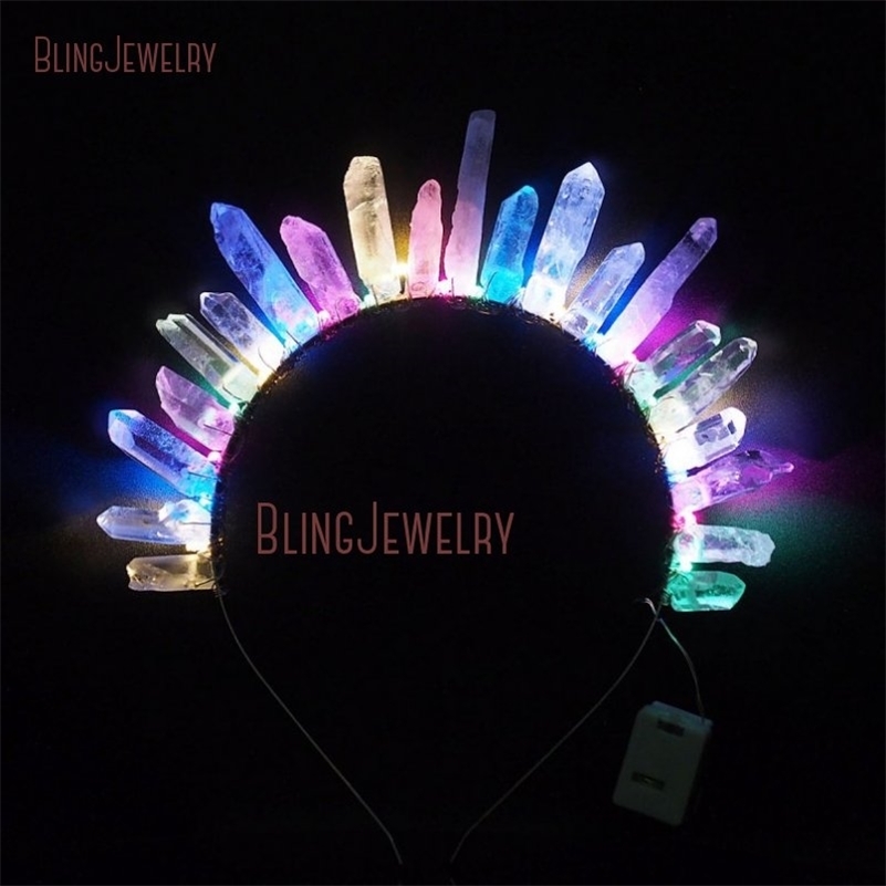 

Wedding Hair Jewelry The Electric Led Crystal Crown Angel Aura Quartz Forest Edc Plur Rave Daisy Carnival Light up 230508