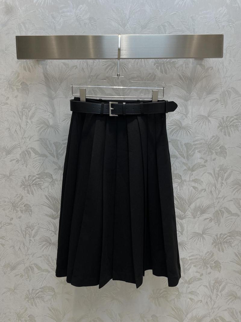 

Skirts Belt Trim Black Half Skirt High Waist Pleated Hemline