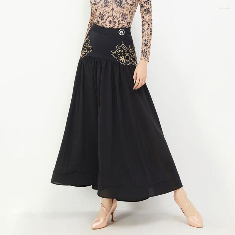 

Stage Wear Long Lotus Design Female Latin Dance Skirt For Women Dancing Dresses Ballroom Belly Cloth B20032, Black