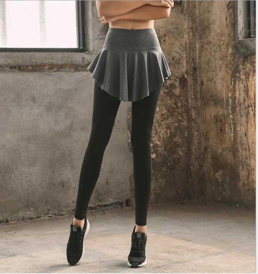 

Women039s sports Yoga suit pants fake two pants skirt High Waist Stretch fast dry running pants2982802, Red