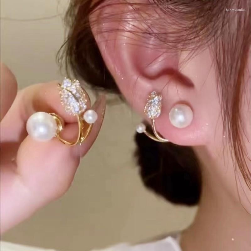 

Stud Earrings Rose Flower For Women Unusual Luxury Pearls Earring Wholesale 2023 Korean Fashion Jewelry Girlfriend Gift