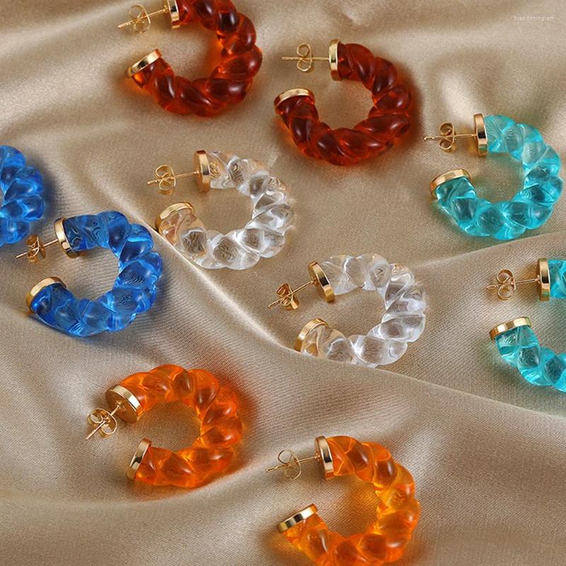

Hoop Earrings Summer Candy Color Twist C Shape Ear Buckle Women Girl Multicolor Transparent Resin Statement Thick Earring Bijoux