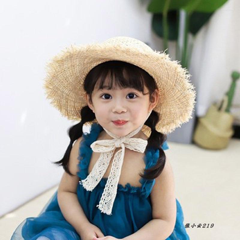 

Hats Little Girl Kids Ribbon Bowknot Summer Raffia Straw Hat Children Wide Brim Floppy Beach For Travel