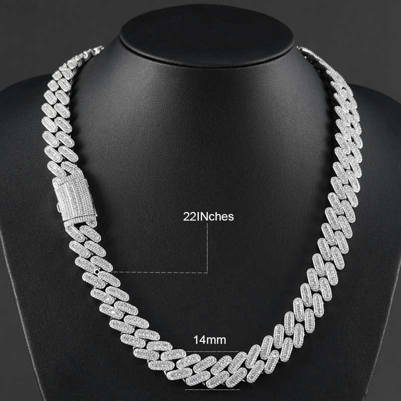 

Pass Diamond Tester 14mm 925 Sterling Silver Vvs Baguette Moissanite Iced Out Miami Cuban Link Chain Necklace