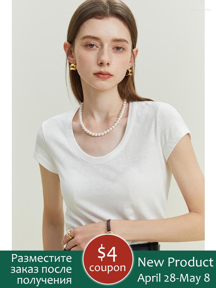 

Women's T Shirts FSLE U-Neck Front Shoulder Women Short Sleeve T-Shirts Refreshing Thin Simple Slim Tops 2023 Summer Solid Female Tees, White
