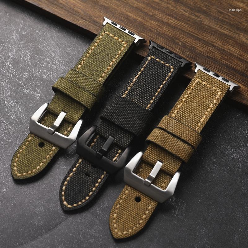 

Watch Bands Thickened Canvas Leather Watchband For Apple Strap AppleWatch8/6/5/ultra 49mm 45mm 44mm Men's Bracelet