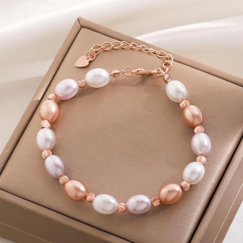

Link Bracelets 2023 Fashion Baroque Crystal Beaded Pearl Bracelet Adjust Bangle For Women Girl Accessories