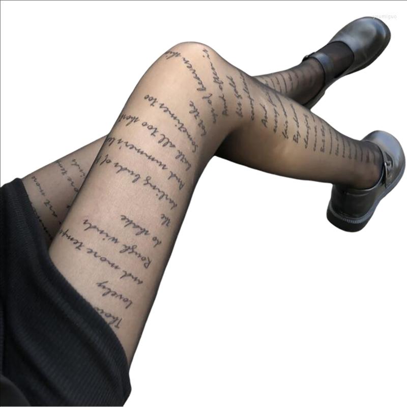 

Women Socks Woman Sexy Tights With Inscriptions Transparent Letter Nylon Patterned Tattoos Pantyhose Fashion Hose, Color4