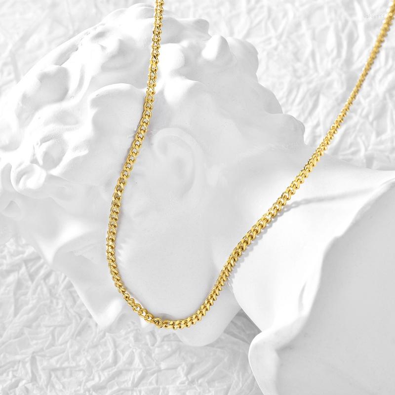 

Pendant Necklaces 2023 European And American Classic Cuban Link Chain Basic Necklace Copper Plating 18K Real Gold Flat Twin Women