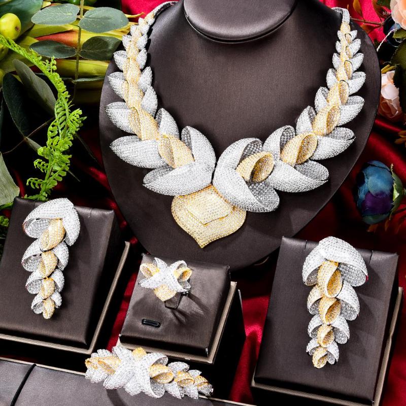 

Necklace Earrings Set KellyBola Luxury Lotus Zircon Africa India Bracelet Ring 4PCS Dubai Nigeria Ladies Bridal Wedding, Picture shown