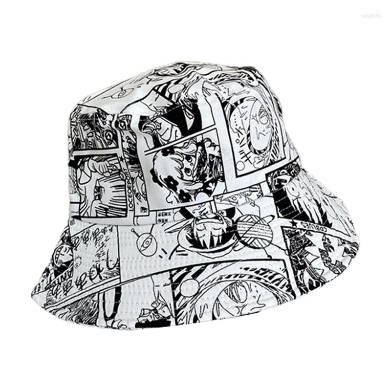 

Berets Spaper Graffiti Fisherman Hat Retro Wild Basin Outdoor Leisure Unisex Foldable Travel Bucket All-match, White