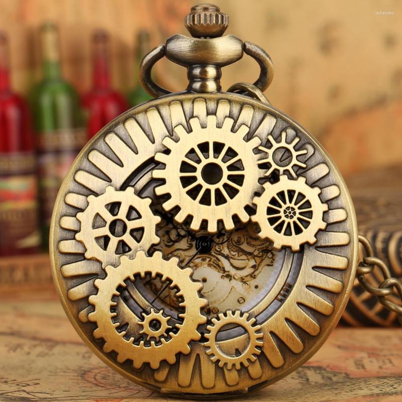 

Pocket Watches Hollow Gearwheel Half Quartz Retro Necklace Watch Men Women Roman Numerals Analog Steampunk Cool Pendant Clock, Bronze 80 cm