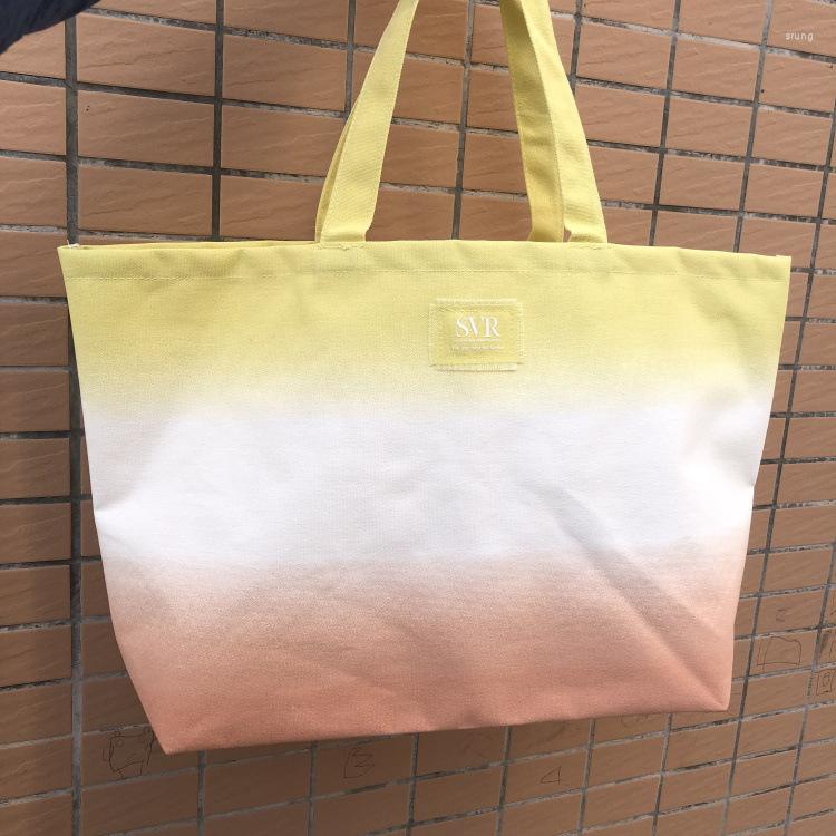 

Shopping Bags Gradient Yellow Shoulder Bag Canvas Tote Summer Beach Sport, Picture shown