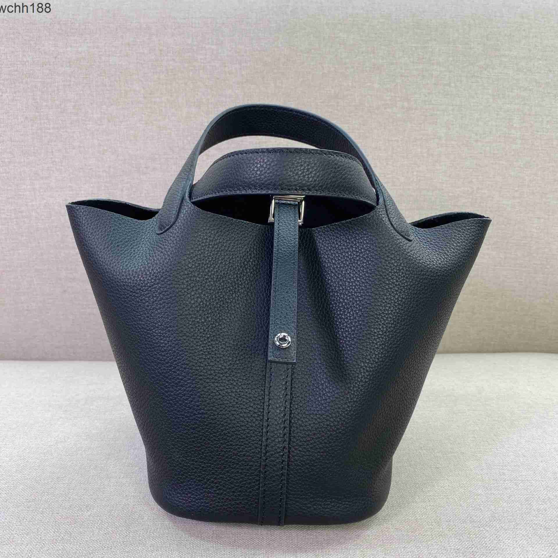 

Soft Tote Women's Picotin Leather Locks Pink Bag Basket Bucket 2023 Cowhide Bags Small Designer Large Capacity Bucket Handbag S6qi, 18cm
