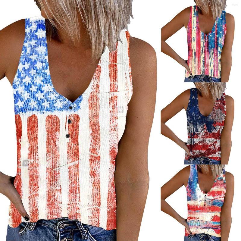 

Women' Tanks Women' Independence Day Tank Top Summer Leisure V Neck Sleeveless Knitted Print T Shirt Retro Series, Sky blue