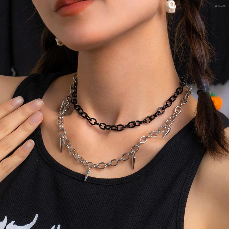 

Chains Punk Rivet Tassel Cone Pendant Mixed Color Necklace For Women Summer Gothic Party Layup Choker Jewelry 2023 Rave