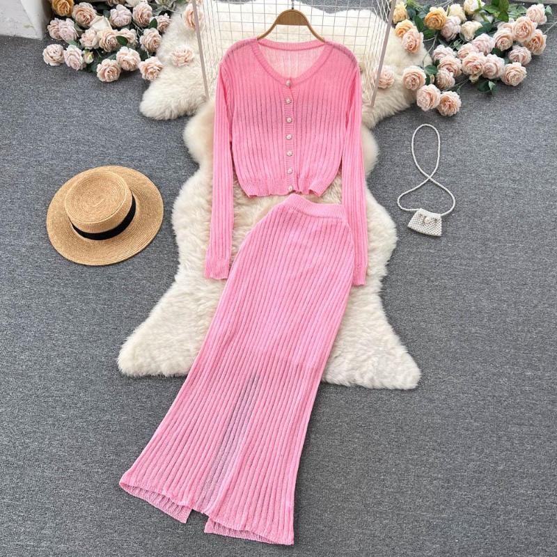 

Work Dresses Suit Women' Long Sleeve Knitted Cardigan Top Wrapped Hip High Waist A-line Medium Length Split Fishtail Skirt, Black