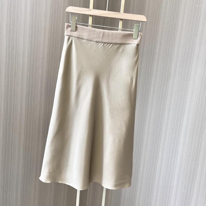 

Skirts Brown Mid-length Fishtail Half Skirt Thread Waist Silk, Light brown