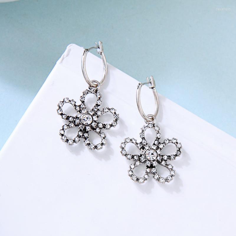 

Dangle Earrings Vintage Silver Color Drop Crystal Flower Pendants Jewelry For Women Fashion Arrival