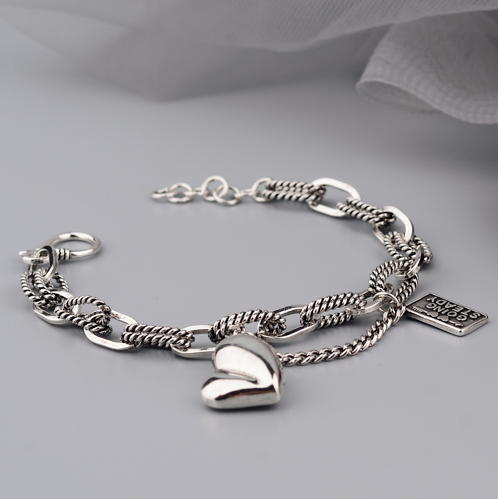 

Chain 100% Solid 925 Sterling Silver Hiphop Thick Heart Bracelet for Women Men Vintage Handmade Hasp Birthday Gift 230508