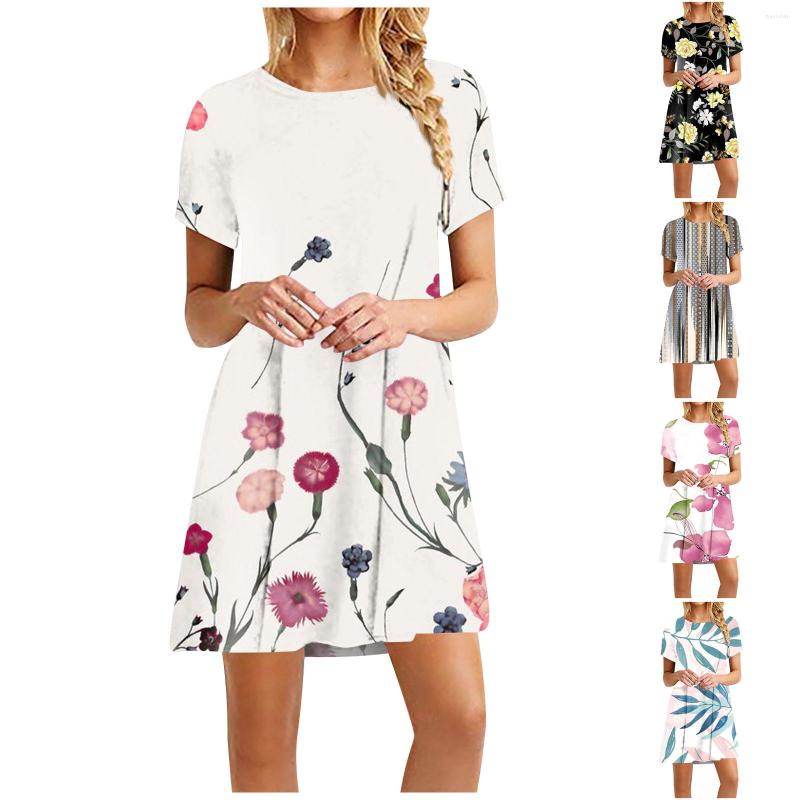 

Casual Dresses Fashion Women' Round Neck Printed Pullover Short Sleeve Loose Dress Vestidos De Verano Para Mujer 2023, Black