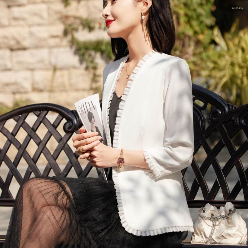 

Women' Suits Quality Spring Summer Women' Korean Fashion Elegant Loose Medium Sleeve Jacket Office Leisure Blazer Thin Cardigan Coat, White