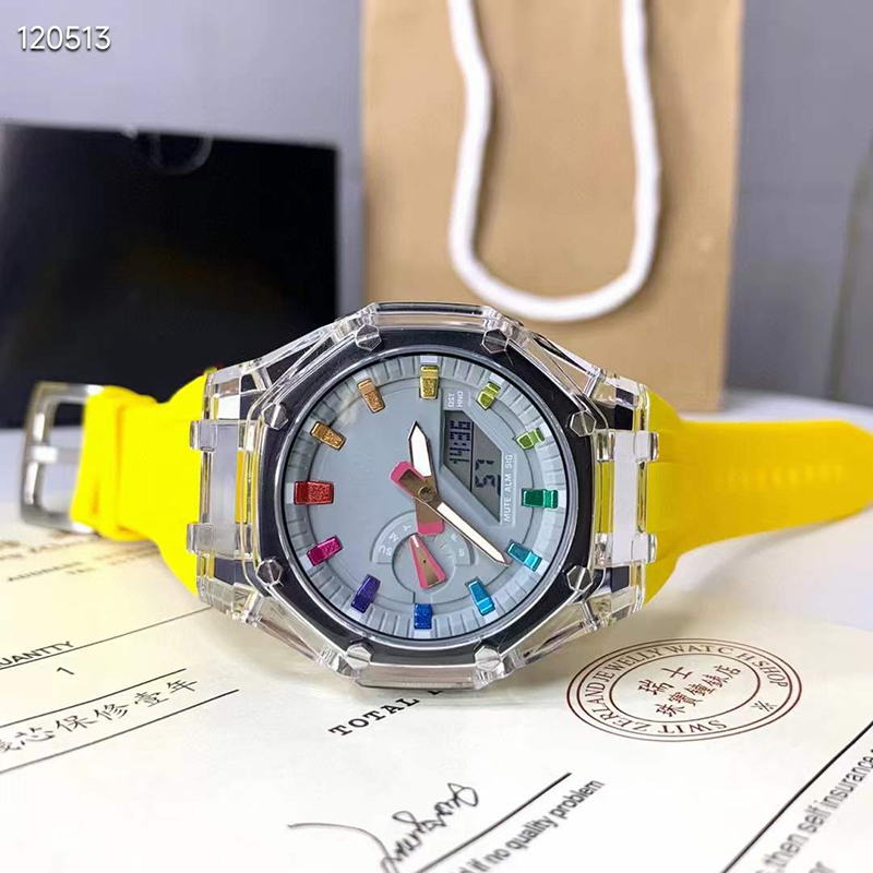 

GA Wrist Watch LED Dual Display Men Women Ladies Full-featured Casual Sports Royal Oak Electronic Digital Luxury With Logo Clock, Model 12