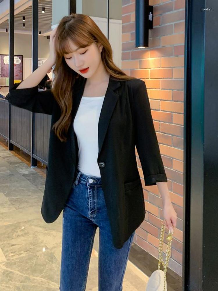 

Women' Suits Women Blazer Summer Thin Chiffon Formal Jacket Classic Office Loose Elegant Coat Korean Casual Work Wear In Outerwears, Black