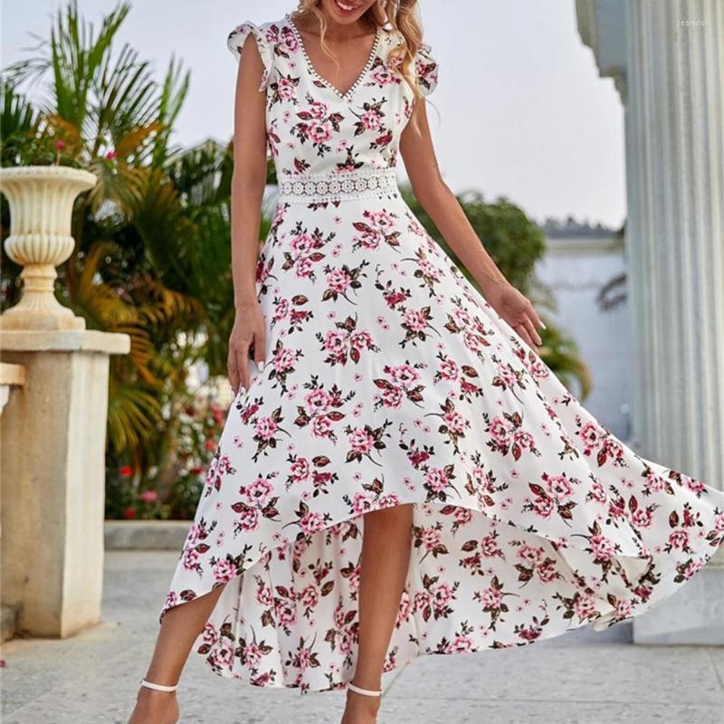 

Casual Dresses Summer Dress Flower Print Maxi Sexy Sleeveless Women Boho Long Party Vestidos, Black