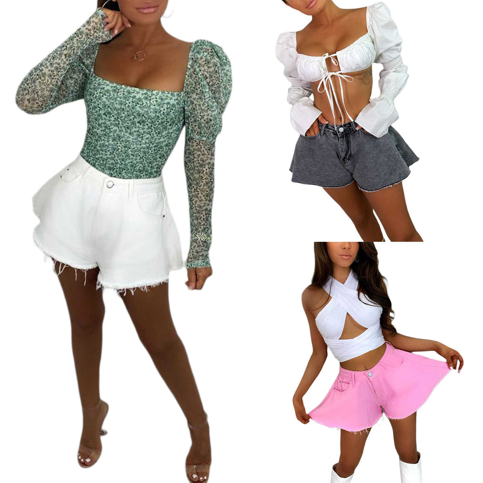 

Women' Shorts 2021 Newest Women Loose Style Shorts Solid Color Mid Waist Denim Cloth Flared Shorts Pink/ Grey/ White AA230508