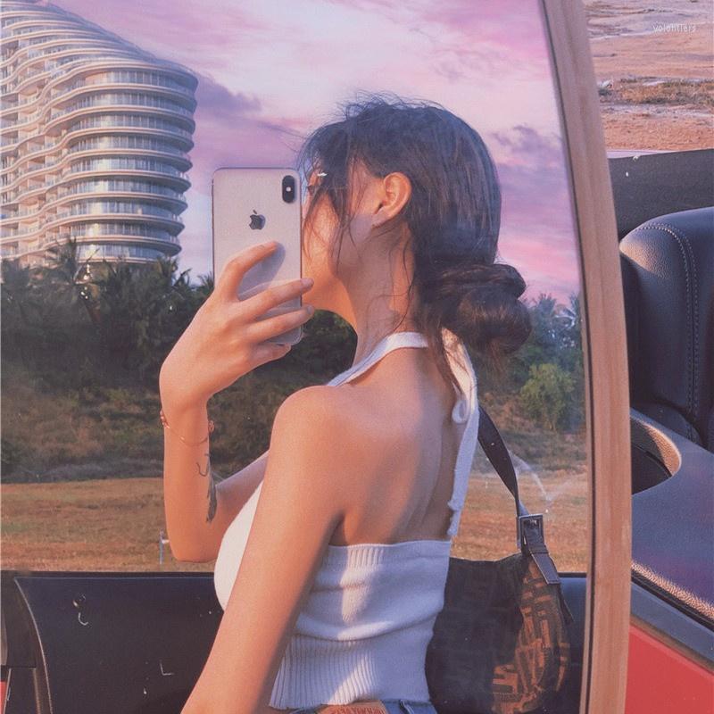 

Women's T Shirts 2023Summer Suit Bottoming Small Slip Top Vest Off-the-Shoulder Lace-up Solid Color Slim Fit KnitV Girl Collar, Picture shown