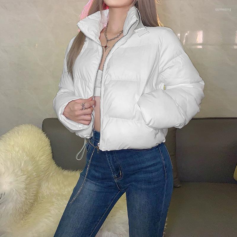 

Women' Trench Coats Fashion Winter Warm Padded Women Short White Cropped Slim Chic Parkas Zipper Cardigan Solid Jacket Mujer Clothes 2023