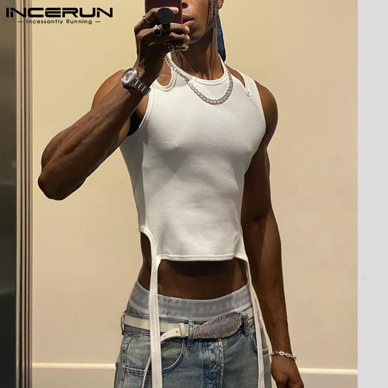 

Men's Tank Tops Men Tank Tops Solid Color Sleeveless Hollow Out Casual Vests Streetwear Sexy Fashion Irregular Waistcoats Men 5XL INCERUN 7 230508, White